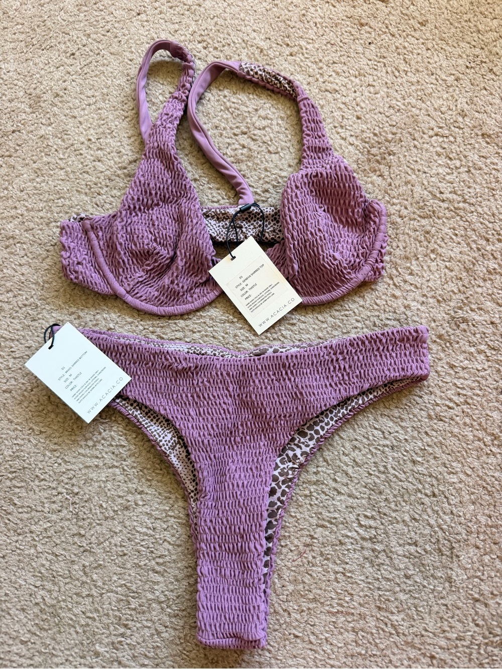 acacia swimwear Lavender Ruched Underwire Bikini Set
